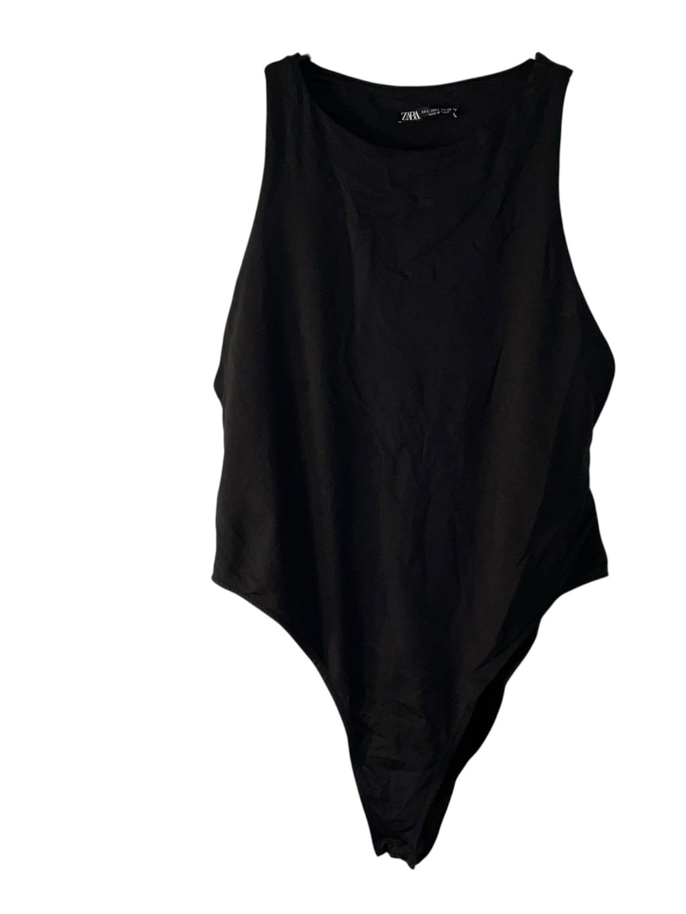 Zara Black Sleeveless Bodysuit Crew Neck Minimalist Stretch Top Women’s Size L